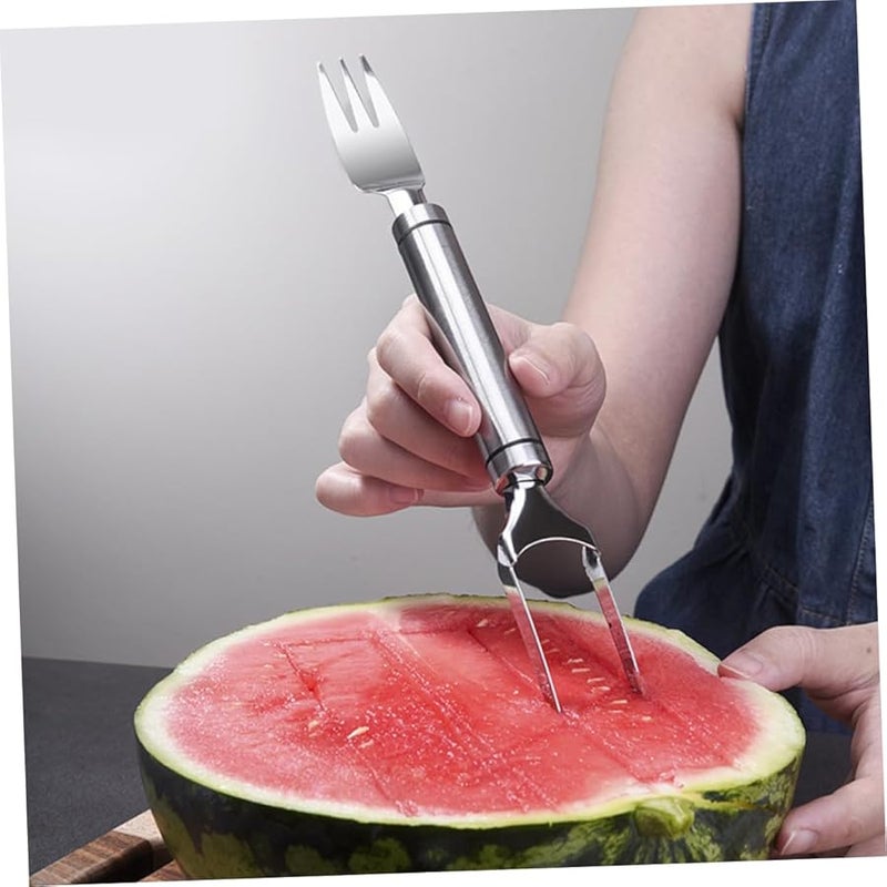 Multifunctional Watermelon Slicer Tool 2 Pcs Fruit Knife and Fork Set Easy Serving Kitchen Gadget - Image 4